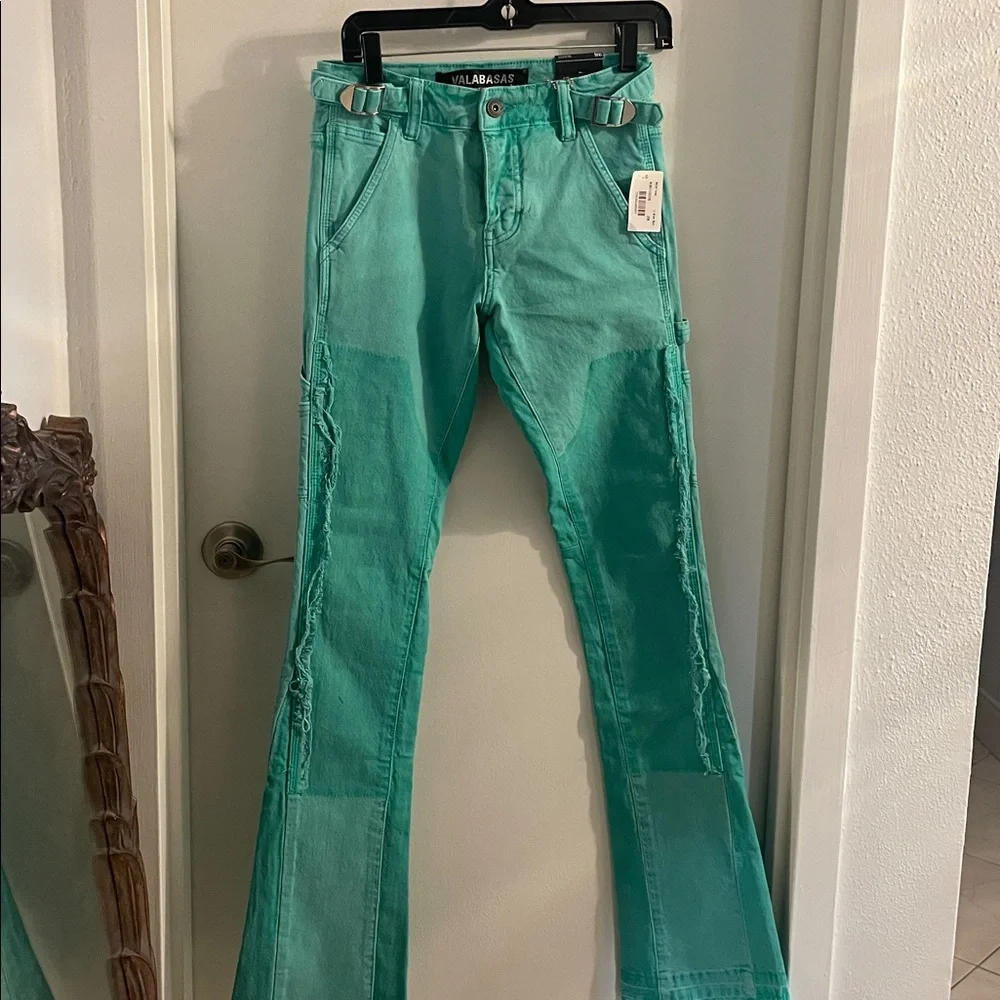 New Valabasas size 28 Revival Lt green wash cotton carpenter button fly Jean's - Picture 1 of 15